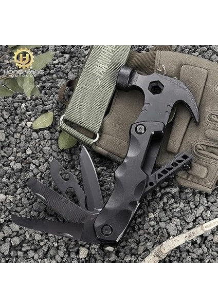 Çok Fonksiyonlu Çekiç Çakı Çantalı Kamp Outdoor Testere Tornavida Seti Siyah fırsatları
