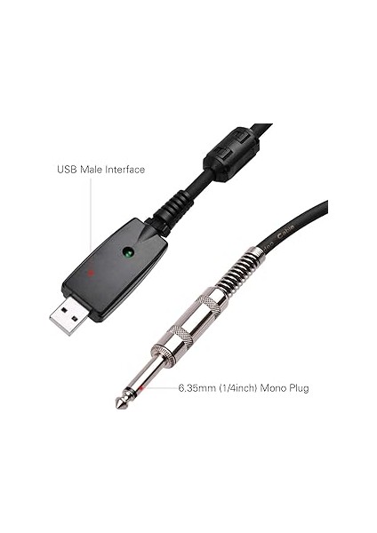 USB Gitar Ses Kablosu USB Erkek Arayüzü - 6,35 mm (1/4 Inç) Mono Elektro Gitar Bağlantı Kablosu Profesyonel Gitardan Pc'ye USB Bağlantısı Kablosu Windows/macos ile Uyumlu - Hem 44,1 Khz Hem indirimleri