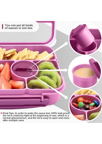 Lunch Box For Kids,bento Box Çocuk Beslenme Kutusu,yetişkin Öğle Yemeği KUTUSU,1300ML-5 Bölmeli Sosluklu ve Çatal Bıçaklı Öğle Yemeği Kapları,mikrodalga Bulaşık Makinesi (Mor) indirimleri