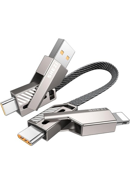 4'ü 1 Arada USB C Kablosu [45W Hızlı Şarj ve Veri Senkronizasyonu] Düz Örgülü USB C - USB C Şarj Kablosu L/tip C/usb A Çoklu Bağlantı Noktaları iPhone iPad MacBook Samsung Için - 1ft (Shezı