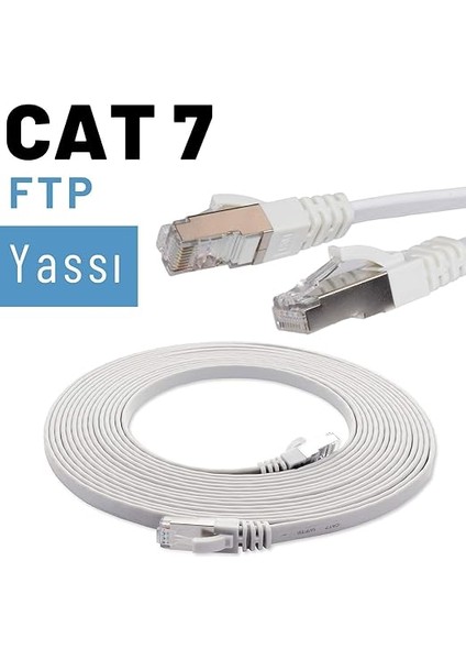 Cat7 Yassı Ftp Ethernet Network Lan Internet Kablosu, Beyaz 15 Metre indirimleri