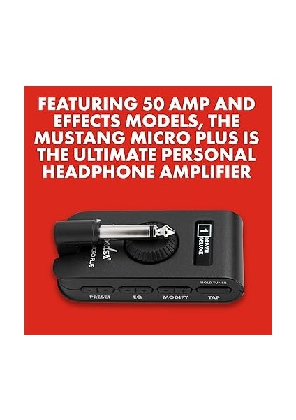 Mustang Micro Plus Kulaklık Amplifikatörü, Şarj Edilebilir Pil, Bluetooth Ses Akışı ve 50 Amper ve Efekt Modelleri, 2 Yıl Garantili indirimleri