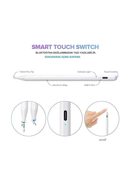 Stylus Kapasitif Dokunmatik Kalem Tüm Cihazlar Telefon ile Uyumlu Çizim Tasarım Tablet Kalemi Beyaz modelleri