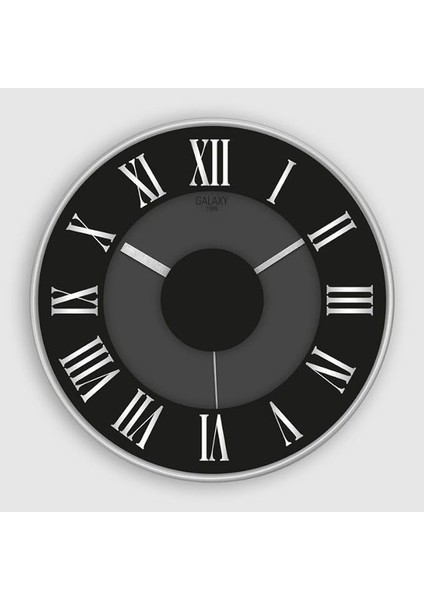 Premium Serisi Abs Çerçeveli Roma Rakamlı Sessiz Akar Duvar Saati 30 Cm, Gri - Siyah