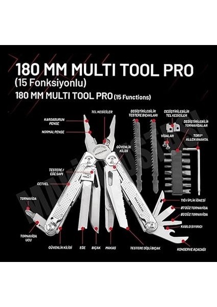 Multi Tool Pro 15 Fonksiyonlu 180 mm Çok Amaçlı Pense Çakı Seti fiyatları
