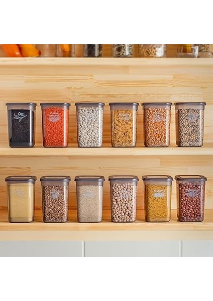 Porsima 431-GR 12 Li Çok Amaçlı Kapaklı Etiketli Gıda Erzak Bakliyat Saklama Kabı Seti 1.30 Lt - Gri modelleri