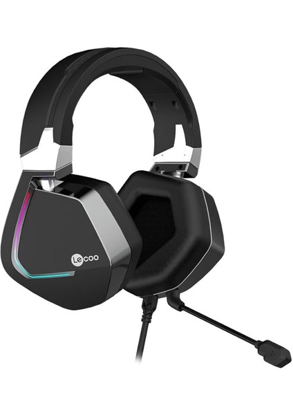 HT402 Usb2.0 + 3.5mm Jack Kulak Üstü Rgb LED Aydınlatmalı Konforlu Kulak Yastıkları Askılı Kafa Bandı Profesyonel Tip Kablolu Çıkartılabilir Mikrofonlu Oyuncu Kulaklığı Siyah