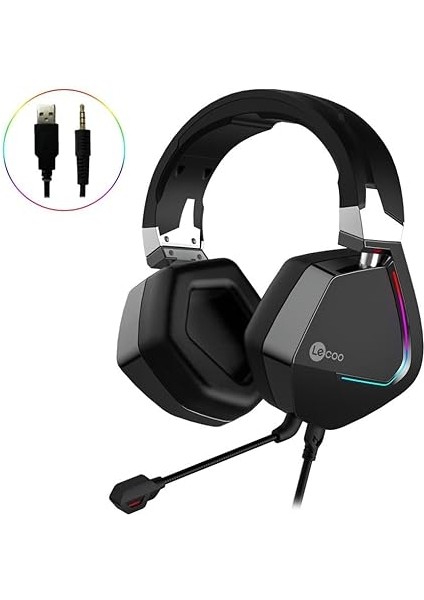 HT402 Usb2.0 + 3.5mm Jack Kulak Üstü Rgb LED Aydınlatmalı Konforlu Kulak Yastıkları Askılı Kafa Bandı Profesyonel Tip Kablolu Çıkartılabilir Mikrofonlu Oyuncu Kulaklığı Siyah fiyatları