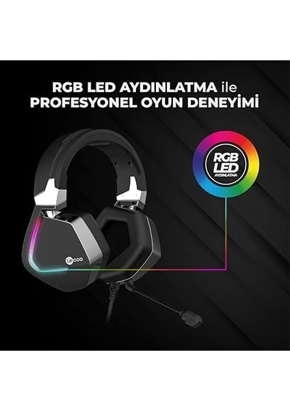 HT402 Usb2.0 + 3.5mm Jack Kulak Üstü Rgb LED Aydınlatmalı Konforlu Kulak Yastıkları Askılı Kafa Bandı Profesyonel Tip Kablolu Çıkartılabilir Mikrofonlu Oyuncu Kulaklığı Siyah fırsatları