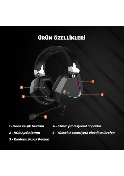 HT402 Usb2.0 + 3.5mm Jack Kulak Üstü Rgb LED Aydınlatmalı Konforlu Kulak Yastıkları Askılı Kafa Bandı Profesyonel Tip Kablolu Çıkartılabilir Mikrofonlu Oyuncu Kulaklığı Siyah indirimleri