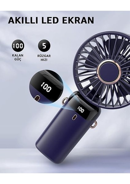 Elle Tutulabilir Dijital Göstergeli Vantilatör Fan – 5 Hız Ayarı, Şarj Edilebilir, Kompakt ve Hafif Tasarım, Düşük Gürültü Seviyesi, Taşınabilir El Fanı Asorti Renk modelleri