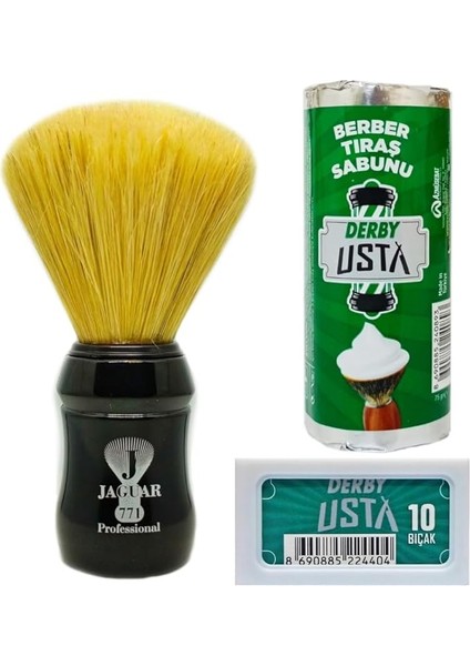 771-S Klasik Tıraş Fırçası, Derby Usta Tıraş Sabunu, 10'lu Jilet Seti
