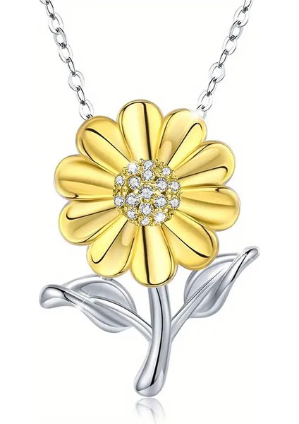 Güneş Çiçeği Büyük Sarı Çiçek ve Açık Renkli Kolye 925 Ayar Gümüş Zincir fiyatları