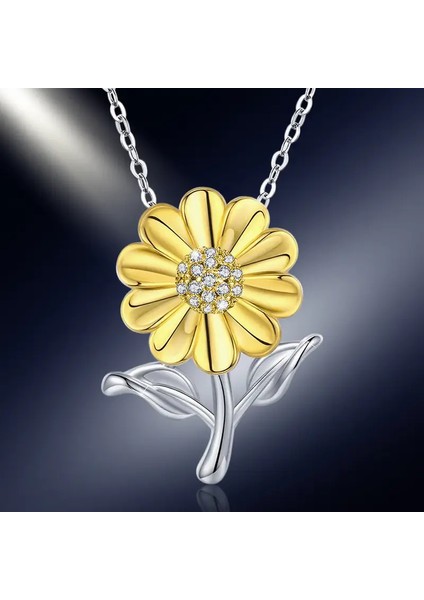 Güneş Çiçeği Büyük Sarı Çiçek ve Açık Renkli Kolye 925 Ayar Gümüş Zincir modelleri