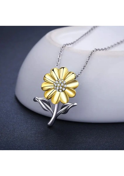 Güneş Çiçeği Büyük Sarı Çiçek ve Açık Renkli Kolye 925 Ayar Gümüş Zincir fırsatları