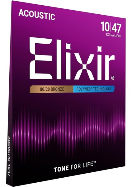 Tel 80/20 Bronz Akustik Gitar Teli, Polyweb® Kaplama, Ekstra Hafif (.010-.047)