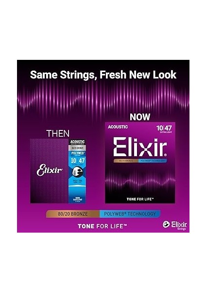 Tel 80/20 Bronz Akustik Gitar Teli, Polyweb® Kaplama, Ekstra Hafif (.010-.047) modelleri