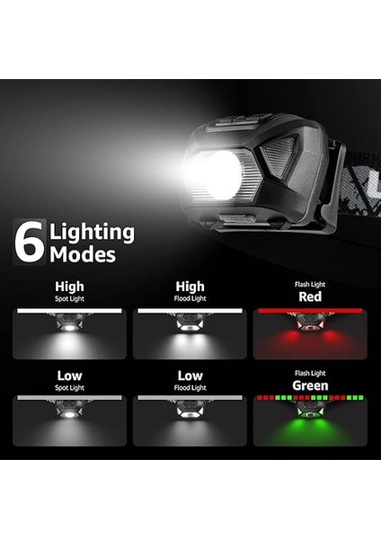 Le Kafa Lambası LED Şarj Edilebilir, 2000 Lux Süper Parlak Kafa Lambası Kırmızı Işık ve 6 Işık Modu, Ipx4 Su Geçirmez Hafif Alın Lambası, Yürüyüş, Kamp, Jogging Için Ideal [usb Kablosu Dahil] modelleri