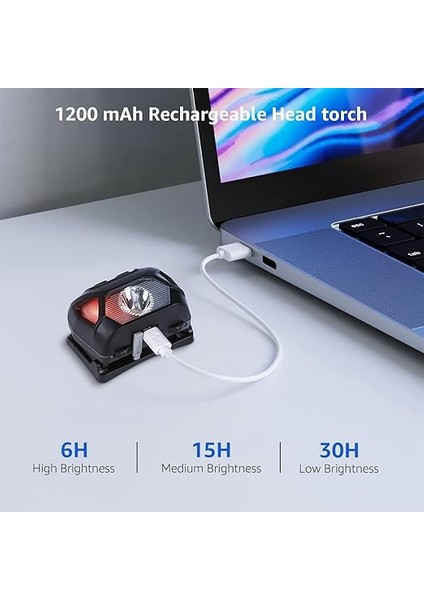 Le Kafa Lambası LED Şarj Edilebilir, 2000 Lux Süper Parlak Kafa Lambası Kırmızı Işık ve 6 Işık Modu, Ipx4 Su Geçirmez Hafif Alın Lambası, Yürüyüş, Kamp, Jogging Için Ideal [usb Kablosu Dahil] fırsatları