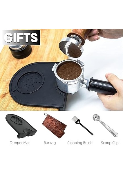 Kalibre Espresso 58MM Kahve Sabotaj Profesyonel Pres Çekiç - E61 Gemilai Nuova Wpm Gaggia La Marzocco 304 Paslanmaz Çelik Düz Taban Yaylı Premium Ahşap Sap ile Uyumlu fiyatları