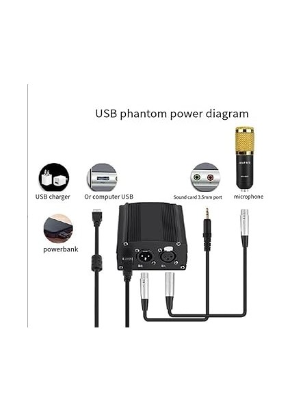 Kondenser Mikrofon Için Xlr 3 Pin Mikrofon Kablosu ile 1-Kanal 48V Phantom Güç Kaynağı fiyatları