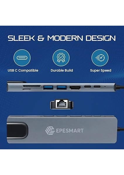 8 Portları 1 Arada USB C Hub Adaptörü, 4K Hdmı, Şarj Cihazı, USB C Bağlantı Noktaları, Sd/micro Sd Kart Okuyucular, Ethernet Bağlantı Noktası, M1 ve M2 Mac Bilgisayarlar Için, Thunderbolt 3 indirimleri