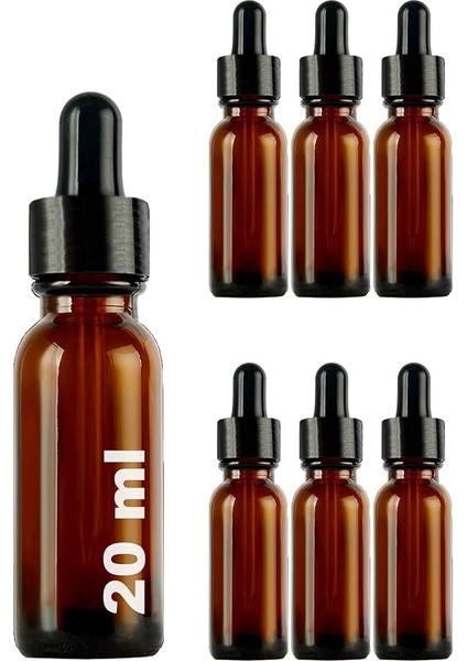 20 ml Metal Kapaklı Damlalık Dropper Şişesi Serum 20 cc Cam Şişe 6 Adet (Siyah Kapak, Amber/kahverengi)