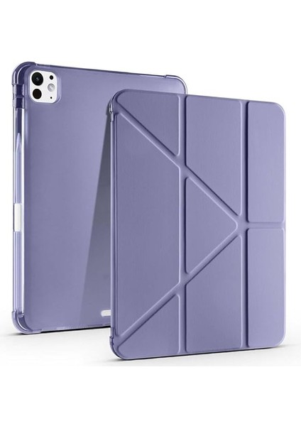 Pro 11 Inç M4 2024 Ile Uyumlu Kılıf Üçgen Katlanabilir Kalem Şarj Bölmeli Kılıf A2836 A2837 A3006 Lavanta