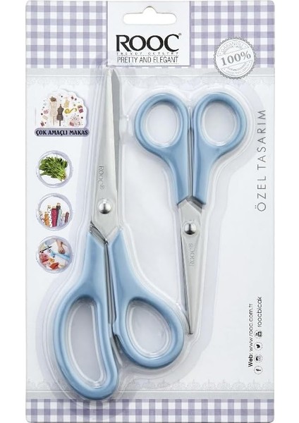 Premium Serisi Ergonomik Saplı Çelik Gıdaya Temasa Uygun 2'li Mutfak Makası, Mavi