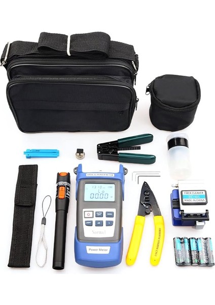 Fiber Optik Alet Seti Fiber Satır Seti Soğuk Kontak Kesme Aleti Seti Optik Güç Ölçer ile Kırmızı Kalem Tel Stripper Saklama Çantası