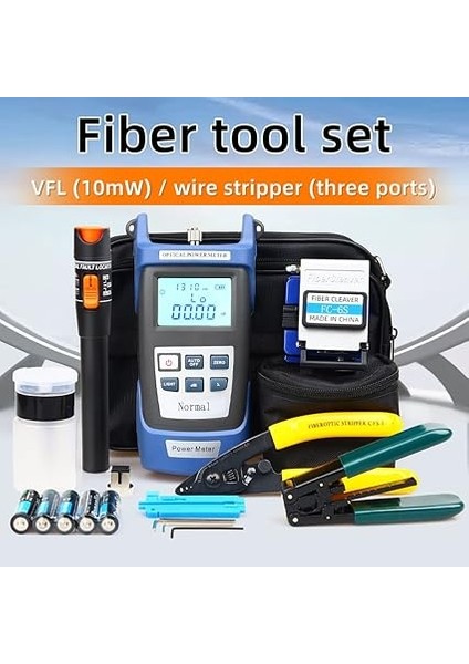 Fiber Optik Alet Seti Fiber Satır Seti Soğuk Kontak Kesme Aleti Seti Optik Güç Ölçer ile Kırmızı Kalem Tel Stripper Saklama Çantası fiyatları