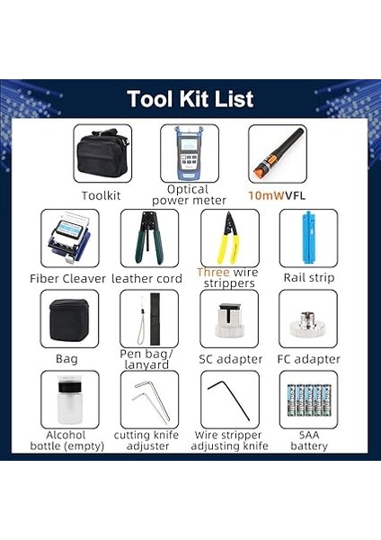 Fiber Optik Alet Seti Fiber Satır Seti Soğuk Kontak Kesme Aleti Seti Optik Güç Ölçer ile Kırmızı Kalem Tel Stripper Saklama Çantası modelleri