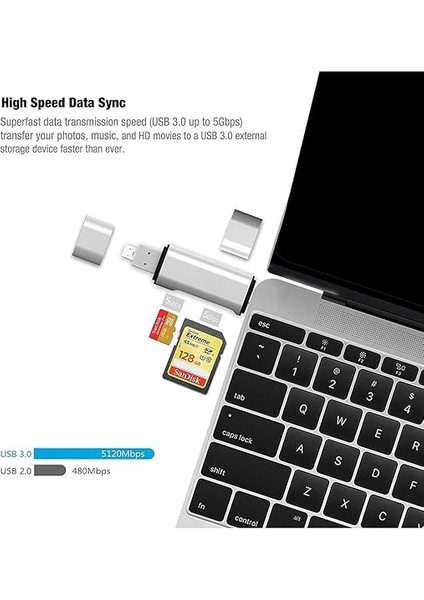 ADS-103 Macbook Uyumlu Type-C To USB 3.0 Flash Otg Veri Aktarım Sd Tf Tak Çalıştır Kart Okuyucu Çevirici Hub Adaptör indirimleri