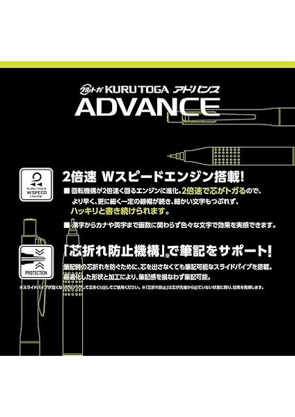 Uni Kurutoga Advance Yükseltme Modeli 0,5 mm Mekanik Kalem, Tabanca Metalik Gövde (M510301P.43), Siyah indirimleri