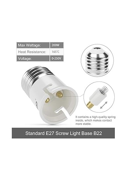 E27 - B22 Soket Dönüştürücü - Led, Akkor ve Cfl Ampüller Için Bayonet Adaptörüne (Es'den Bc'ye) Vidalı (6 Paket) modelleri