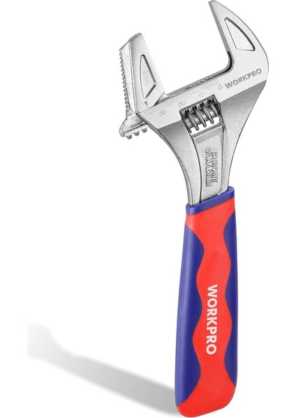 2'si 1 Arada Ayarlanabilir Ingiliz Anahtarı ve Boru Anahtarı, Krom Vanadyum Çelik, Kauçuk Saplı, 200 mm Uzunluk (Maks. 42 mm Ağız Genişliği)