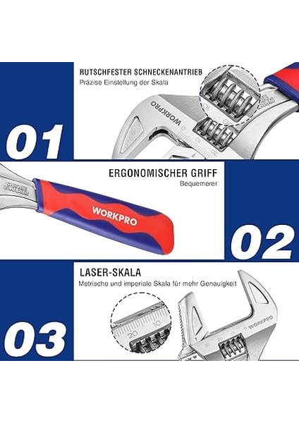 2'si 1 Arada Ayarlanabilir Ingiliz Anahtarı ve Boru Anahtarı, Krom Vanadyum Çelik, Kauçuk Saplı, 200 mm Uzunluk (Maks. 42 mm Ağız Genişliği) fiyatları