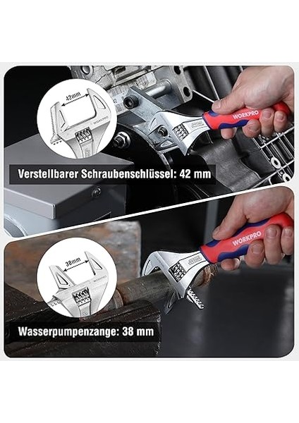 2'si 1 Arada Ayarlanabilir Ingiliz Anahtarı ve Boru Anahtarı, Krom Vanadyum Çelik, Kauçuk Saplı, 200 mm Uzunluk (Maks. 42 mm Ağız Genişliği) modelleri