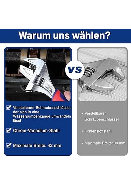 2'si 1 Arada Ayarlanabilir Ingiliz Anahtarı ve Boru Anahtarı, Krom Vanadyum Çelik, Kauçuk Saplı, 200 mm Uzunluk (Maks. 42 mm Ağız Genişliği) indirimleri