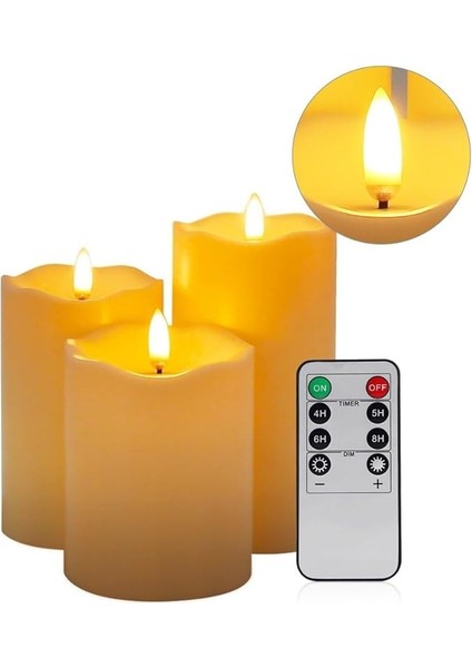 Alevsiz Titreyen LED Mum Büyük Boy 3lü Set Kumandalı