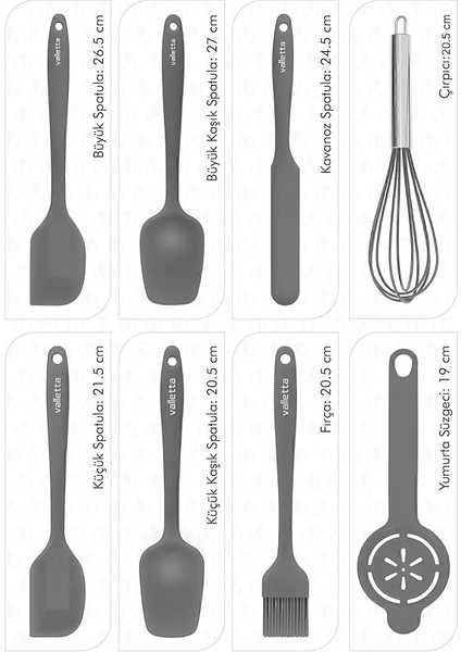 Drongo Isıya Dayanıklı Yanmaz Yapışmaz Silikon Spatula Seti 8 Parça Gri modelleri