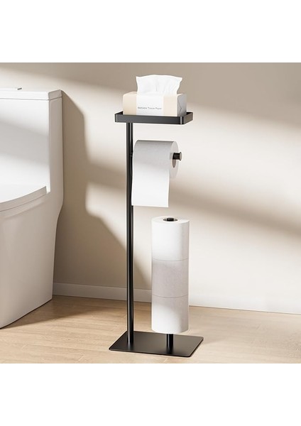 Çelik Tuvalet Kağıdı Tutacağı, Ayakta Duran, Islak Mendil Kutusu ve Tuvalet Fırçası Için (Siyah)
