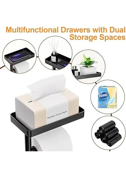 Çelik Tuvalet Kağıdı Tutacağı, Ayakta Duran, Islak Mendil Kutusu ve Tuvalet Fırçası Için (Siyah) modelleri