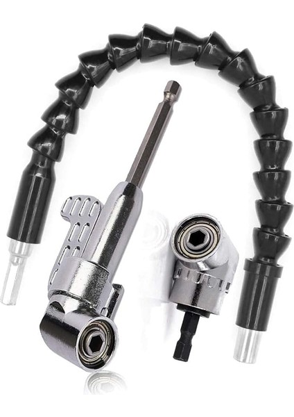 Akülü Tornavida Adaptörü Için 2 Adet 105° Açılı Başlık, Manyetik Matkap Tutuculu Tornavida, 2 Adet Esnek Matkap Uzatma Mili, Uzatma Ucu, Akülü Tornavida Için Açılı Başlık