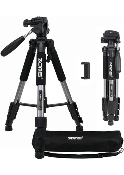 Profesyonel Q111 Taşınabilir 5kg Taşıma Kapasiteli 139,7CM Alüminyum Tripod Gri