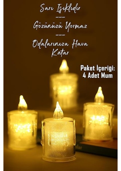4 Adet Mini LED Mum Seti Pilli Dumansız Alevli Ledli Dekoratif Yapay Mum Dekor Işığı (4 Adet (Eriyen 6 Cm)) modelleri