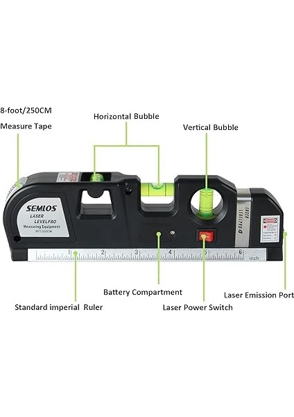 Lazer Su Terazisi, Çapraz Çizgili Lazer, Mezura, 250 Cm, Çelik Ölçek, Su Terazisi (Güçlü Güneş Işınlarında Kullanım Için Uygun Değildir) fırsatları
