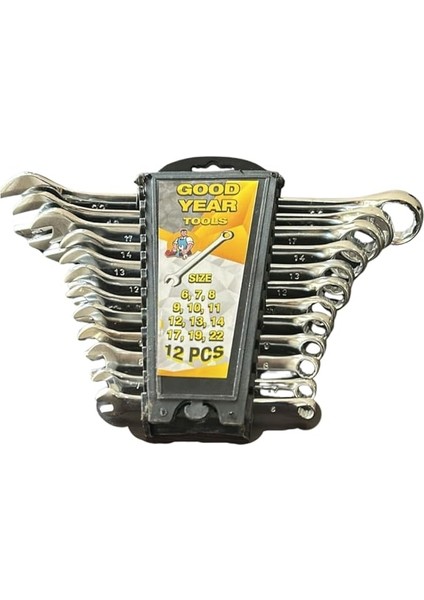 Year Anahtar Takımı 12'li Set, Çatal Halkalı Anahtar Seti, 12 Parçalı, Krom Vanadyum Çelik