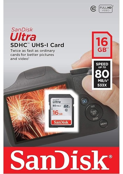 16GB Ultra Sdhc Uhs-I Class 10 Hafıza Kartı, 80MB/SN'E Kadar - SDSDUNC-016G-GN6IN