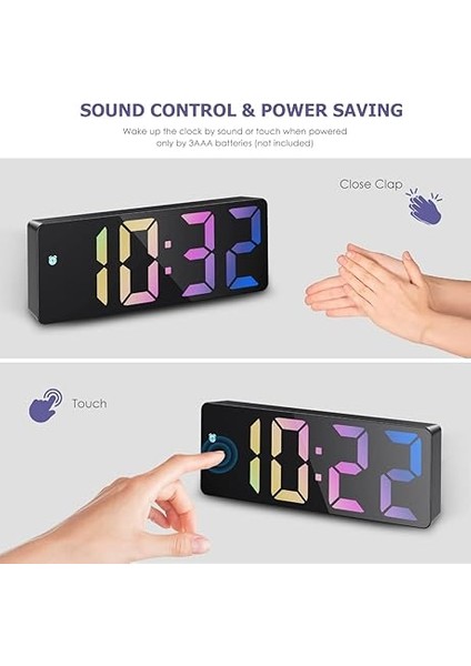 Dijital Çalar Saat, Dijital Çalar Saat, Renkli Rakamlar Ekranlı, Sıcaklık Göstergeli Masa Saati, USB Şarjlı, 3 Parlaklık, Ses Kontrol Fonksiyonu, Tarih, 12/24 Saat fiyatları